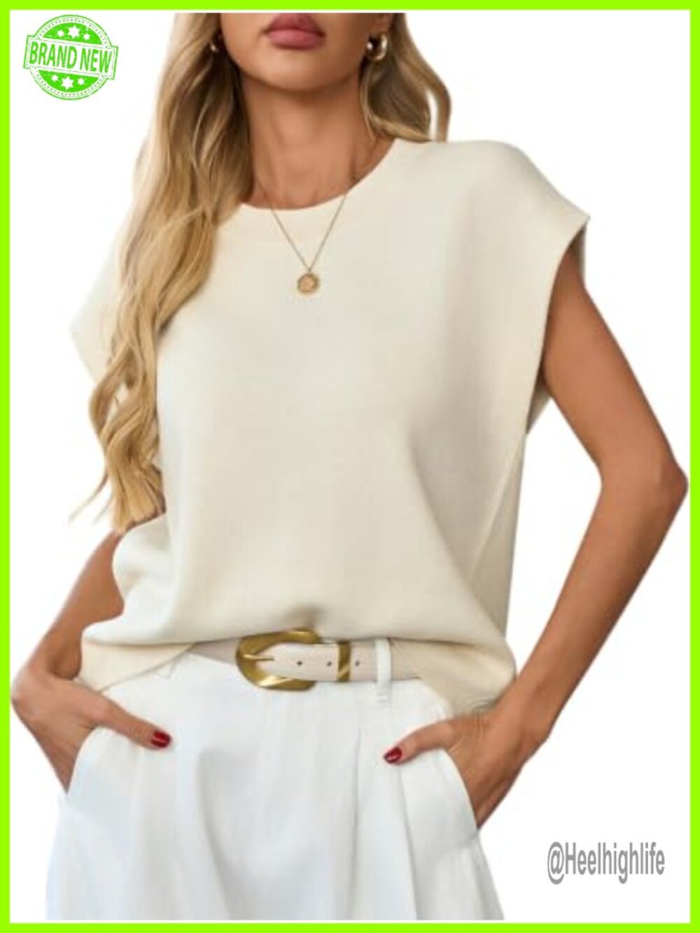 Womens Cap Sleeve Sweater Vest Crew Neck Knit Top
